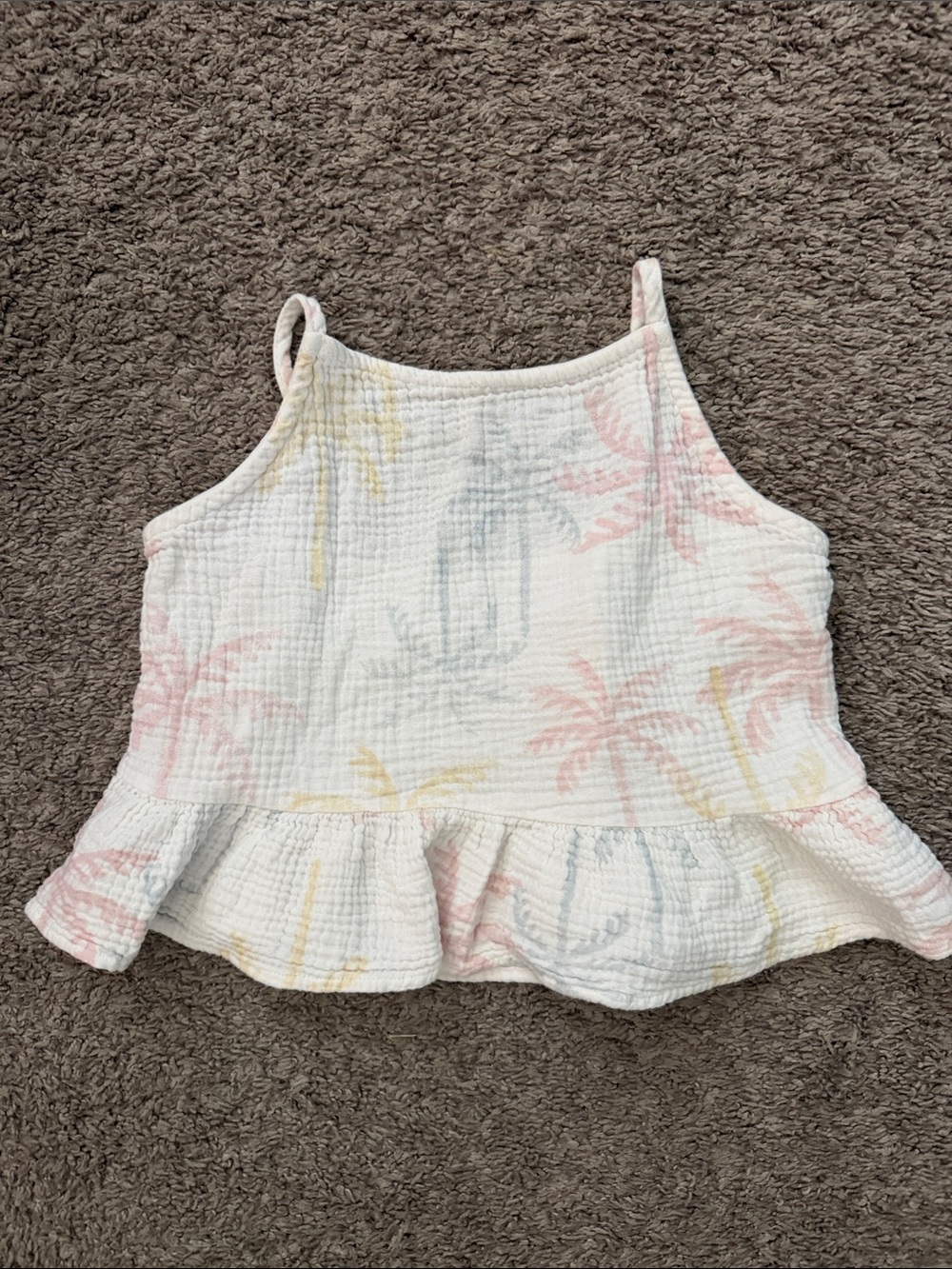 Grayson Threads White Tank Top with Pastel Palm Print crop style